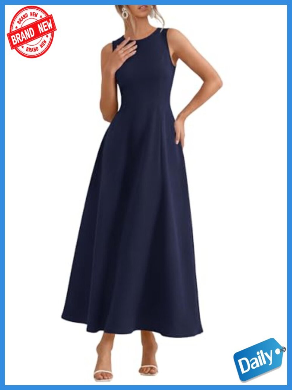 Sleeveless Navy A-Line Maxi Dress - Classic Elegant Design